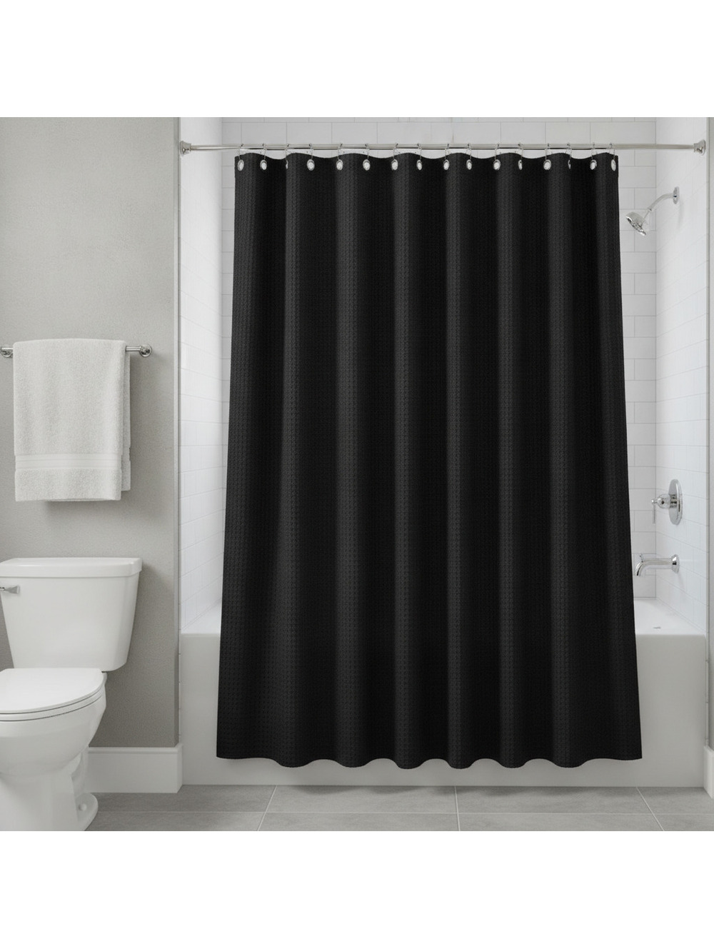 Threshold Soot Black Waffle Weave Grommet Top Shower Curtain